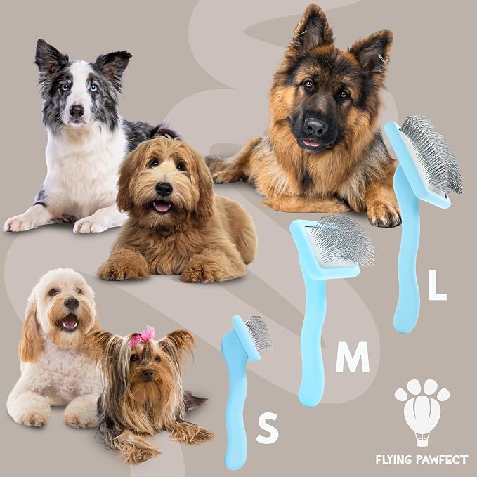 Slicker Brush for Dogs - Long Pin for Poodles, Doodles & Long Haired Dogs, Deshedding & Dematting Tool, Slicker Dog Brushes for Grooming (Baby Blue, Flat Large)