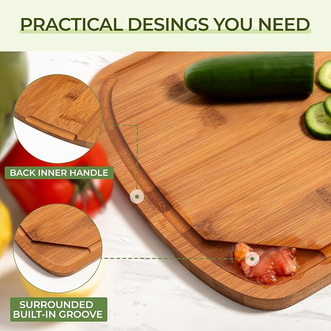 Marsmiles 30x22 Bamboo Cutting Board, Extra Large Wood Cutting Boards with Deep Juice Grooves & Back Inner Handle, Butcher Block Chopping Board with Juice Groove, Large Charcuterie Board- Carbonized