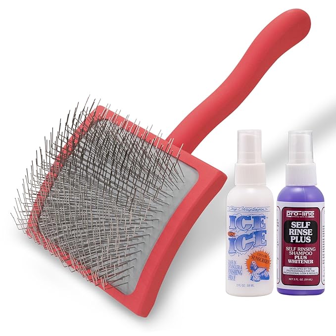 Chris Christensen Grooming Kit for Goldendoodles, Labradoodles, Poodles with Big G Dog Slicker Brush, Ice on Ice Detangling Spray, Pro Line Self Rinse Plus Spray