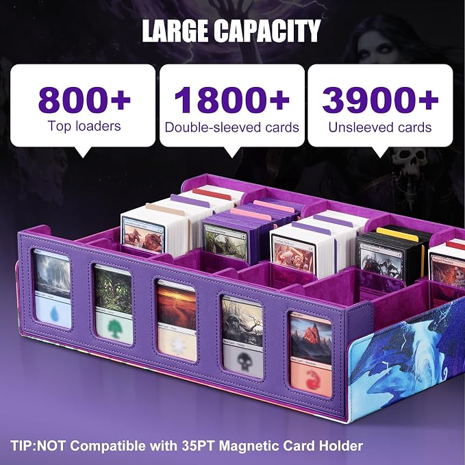 Kabinka 5 Row MTG Card Storage Box with Commander Display and Art Printing | 3900+ Trading Card Deck Box for MTG Sport Cards, 5 Top Loaders, 5 Stoppers, 48 Dividers,1 Dice Tray (Art)