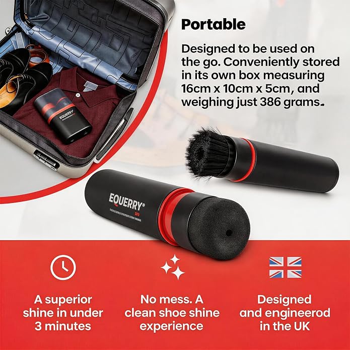 Electric Shoe Shine Kit with 50ml Black Shoe Polish Cream – Rechargeable Motorised Horsehair Brush for Leather Shoes, Boots, Handbags – Effortless Shine for School, Business Travel & Home