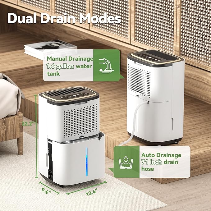 Manistin 5000 Sq.Ft Dehumidifier for Basement with Drain Hose, 52 Pint Dehumidifiers for Home, 3 Modes, Humidity Display & Timer & Child Lock, Large Room Compressor for Bedroom/Bathroom/Laundry