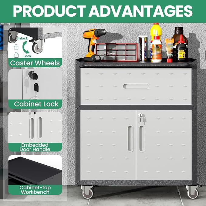 Garage Cabinet System | Heavy Duty Steel All-in-One Modular Garage Cabinet Set for Ultimate Workshop Organization | Easy Assembly Garage Storage Cabinets & Tool Bench
