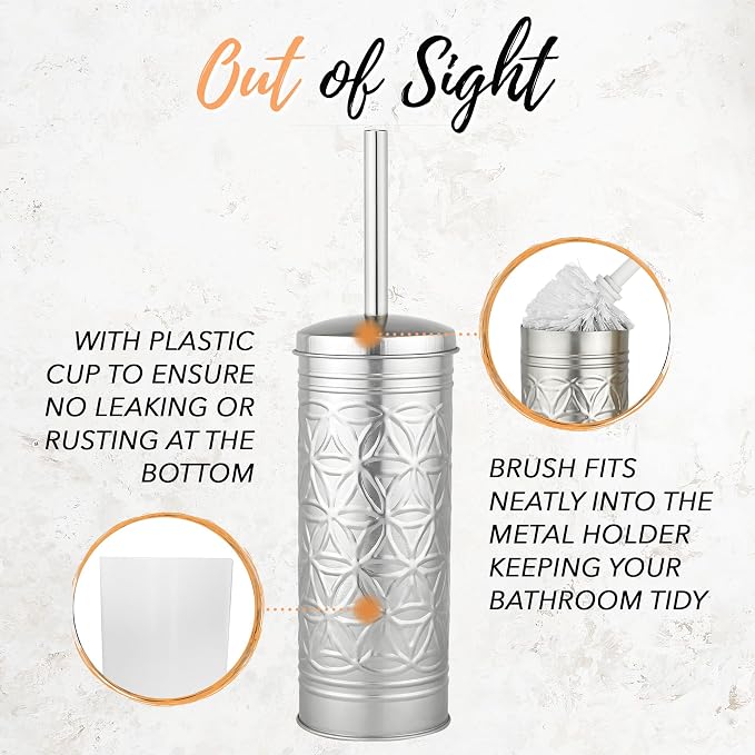 Autumn Alley Brushed Nickel Bathroom Trash Can and Toilet Brush Set – 2-Piece Silver Metal Bathroom Accessories Set, Modern Farmhouse & Transitional Bathroom Decor