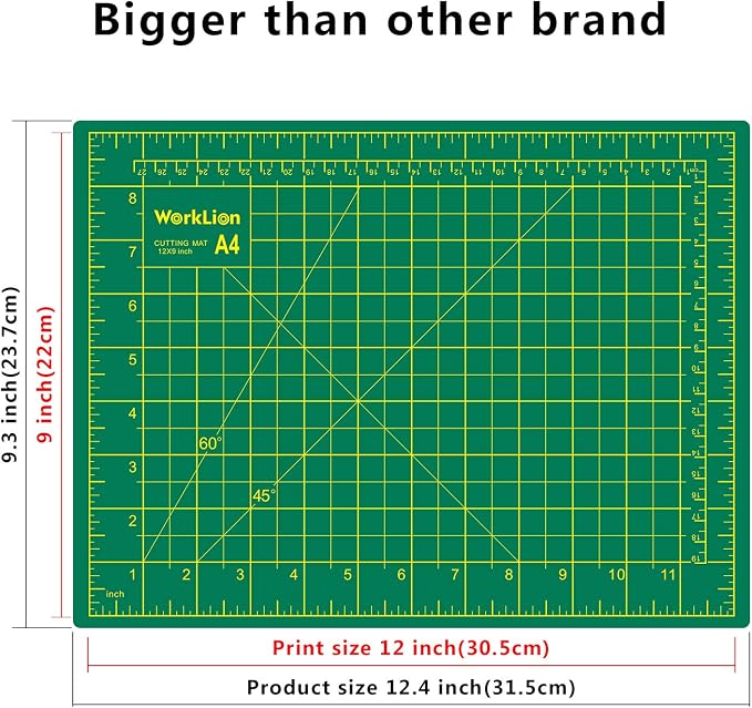 WORKLION Full 9" x 12" Art Self Healing PVC Cutting Mat, Double Sided, Gridded Rotary Cutting Board for Craft, Fabric, Quilting, Sewing, Scrapbooking Project…
