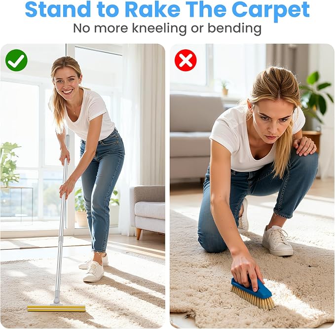 3 in 1 Carpet Rake for Pet Hair Removal, Gray | Tool Set of 3, 55" Long Handle, Carpet Pet Hair Removal Carpet Scraper, Dog Cat Hair Remover for Sofa, Couch, Car, Rug