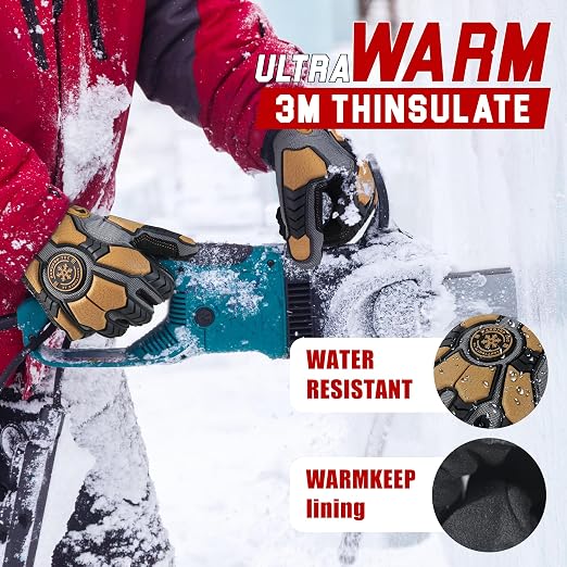 HANDLANDY Winter Water Resistant Work Gloves for Men, Insulated Heavy Duty Mechanic Glove for Cold Weather (Coffee-insulated, Medium)