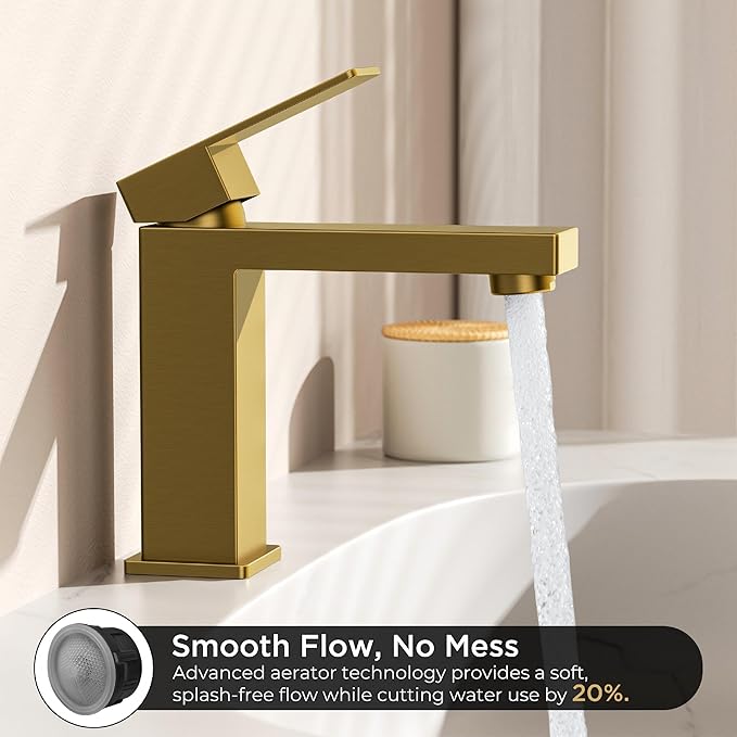 FORIOUS Brushed Gold Bathroom Faucets 1 or 3 Holes, Single Handle Bathroom Sink Faucet with Pop-up Drain for Vanity RV Lavatory Restroom Sink