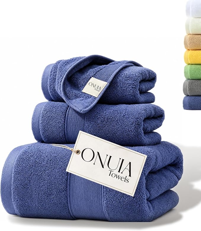 3 Packs Luxury Bath Towels Set, Ultra Soft Skin Bath Towel, Premium Hotel Bathroom Towels, Absorbent Quick Drying & Low Lint for Bathroom Spa Gym & Home Use，Blue Set of 3