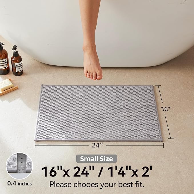 Triohero Bathroom Rugs Non Slip Washable, Super Absorbent Thin Bath Mat Small Quick Dry Low Pile Bathroom Rug, Light Grey 16"x24"