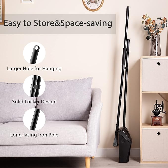 Eyliden 2pcs Broom+1pcs Dustpan Set, Broom and Dustpan Combo with Long Handle, Commercial Lobby Dust Pan Sweep Set for Outdoor Indoor