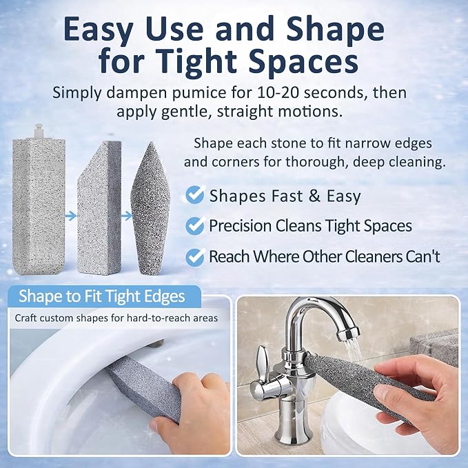 4-Pack Pumice Stone Cleaner with Handle & No-Touch Heads - Hard Water Ring, Limescale & Rust Remover for Toilet, Tub, Tile, Sink, Pool & Grill Surfaces(Black)