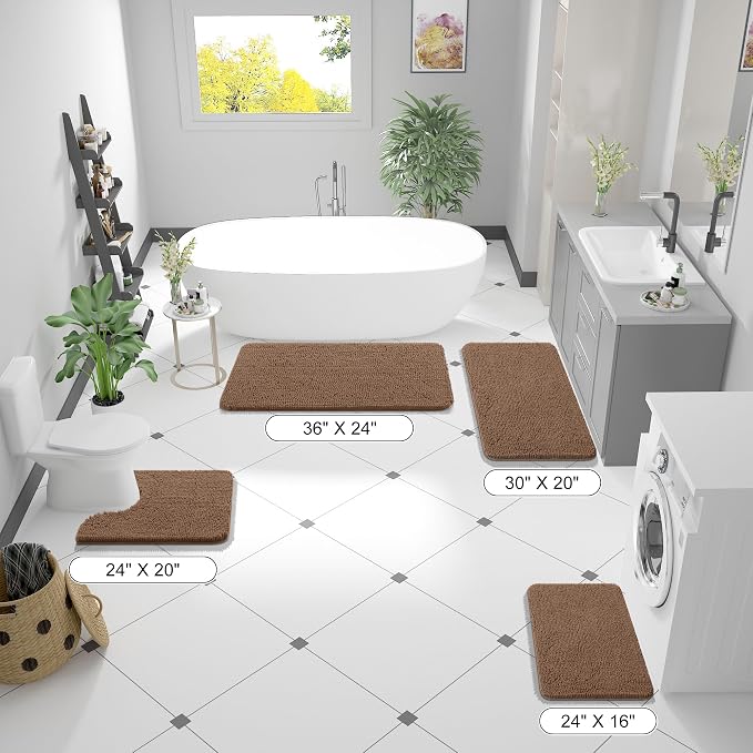 OLANLY Bathroom Runner Rugs 70x24, Extra Soft Absorbent Chenille Bath Rugs, Rubber Backing Quick Dry, Machine Washable Long Bath Mats for Bathroom Floor, Tub and Shower, Home Decor Accessories, Mocha