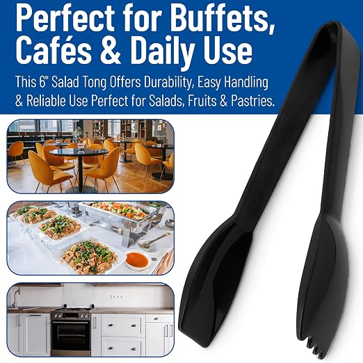 Carlisle FoodService Products Carly Salad Tong, 6" Salad Tong, Black (12 Pack)