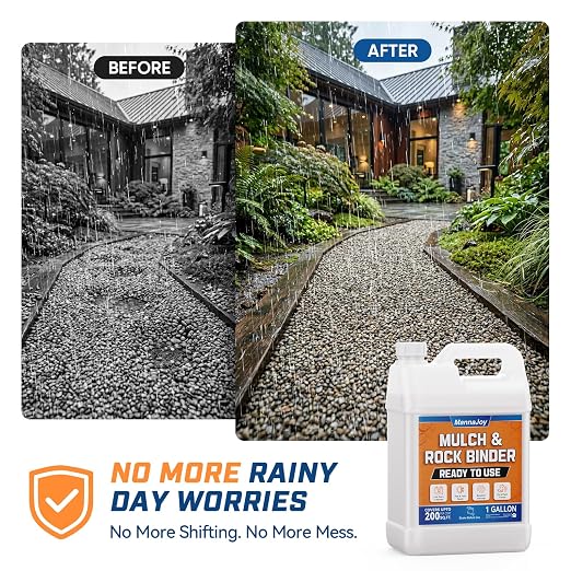 Mulch and Rock Glue for Landscaping with Electric Sprayer, 1 Gallon Ready-to-Use Gravel Glue, Weather-Resistant Outdoor Mulch Binder for Pea Gravel, Pebbles, River Rock, Patios, Gardens, Walkways