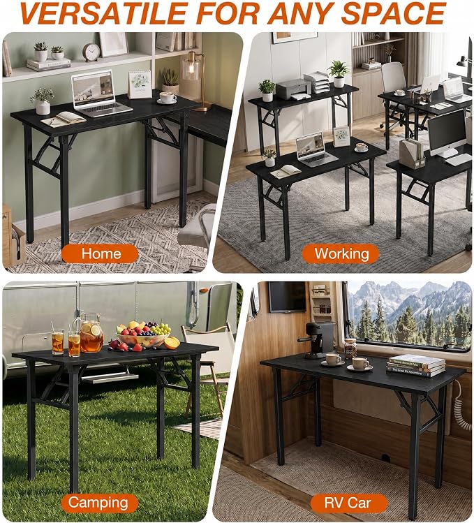XBurmo Folding Desk Foldable Table, No Assembly 43.3" Foldable Desk Space-Saving Workstation for Small Space, Computer Table, Flat Storage for Home Office, Bedroom, Dorm, Study Room, Dark Oak