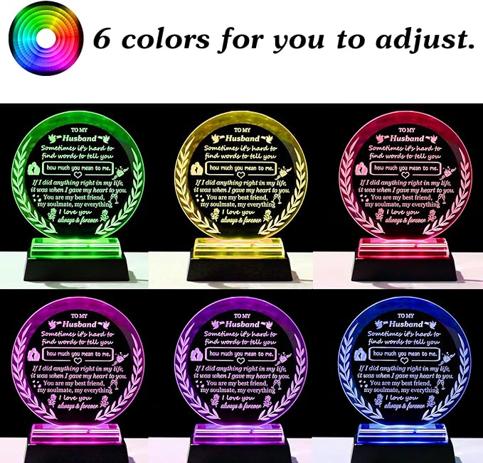 Arikyrist Gifts for Husband from Wife Fathers Day Crystal Plaque to My Husband with LED Light Base Best Husband Ever Gifts for Birthday Valentine's Day Christmas Anniversary
