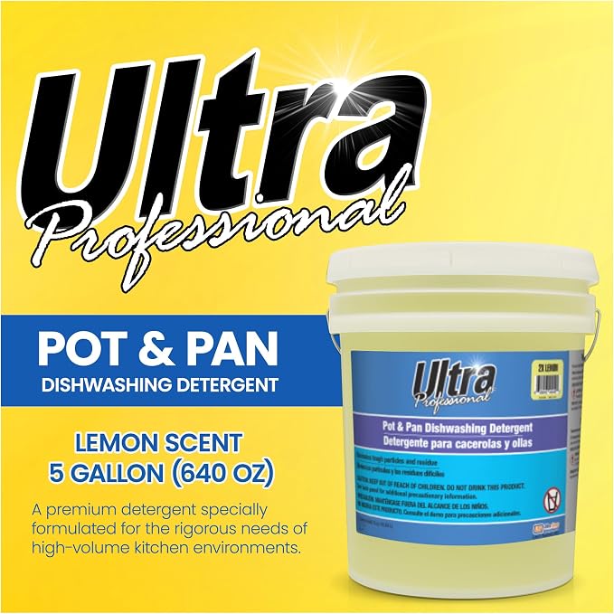 Ultra Professional ™ 5 Gallon Pot & Pan Dishwashing Detergent Dish Cleaning Liquid, Lemon Scent, Yellow - Powerful Grease Remover