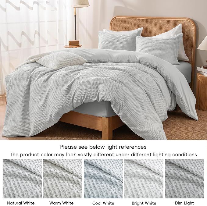 PHF Waffle Weave Duvet Cover California King, No Snagging Ultra Soft Luxury Textured Breathable Comforter Cover for All Season 3pcs, Durable Bedding Duvet Set with 2 Pillow Shams, 104"x98", Light Grey