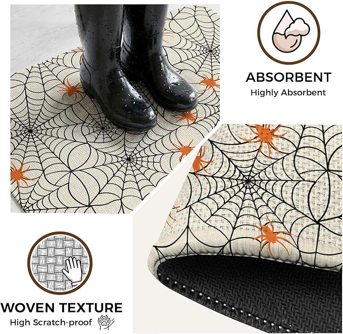 Halloween Bathroom Runner Rugs Non Slip Washable Absorbent Narrow Long Bath Mat Black Net Classic Spiders Gingham Orange Rustic Runner Rugs for Kitchen Hallway Bedroom Laundry Study Room 15.7"x47.2"