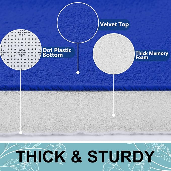 Smiry Memory Foam Toilet Rugs U-Shaped 24x20, Extra Soft Absorbent Non-Slip Contour Bathroom Rugs, Machine Washable Bath Mats for Toilet, Royal Blue