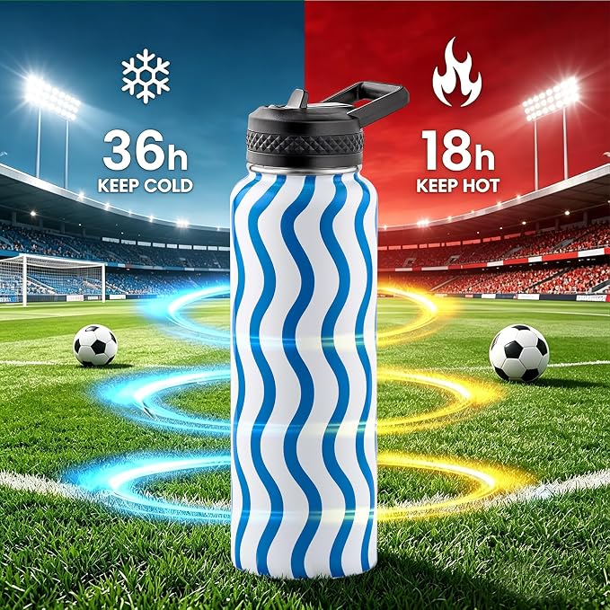 RAYMYLO 2026 Soccer Biggest Event Edition Insulated Water Bottle 40 oz, Nation Flag Design, Best Souvenir & Gift for World Soccer Lover, Vacuum Stainless Steel (Cold for 36Hrs), Leak Proof & Non-BPA