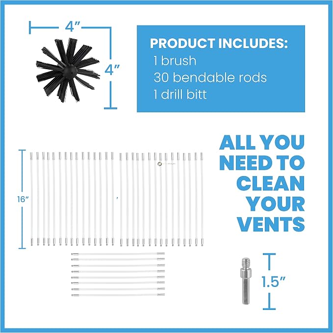 The Professional Dryer Vent Cleaner Kit -(50-Feet) Innovative Lint Remover Reusable Strong Nylon| Flexible Lint Brush with Drill Attachment for Faster Cleaning