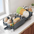 SNTD Dish Drying Rack - Large Dish Racks for Kitchen Counter, Expandable Dish Drainers with Cutlery Holder Stainless Steel Rustproof (Grey)