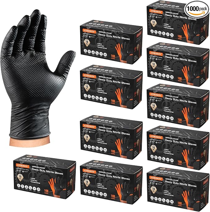 ANBOSON 10 Mil Heavy Duty Diamond Texture Nitrile Gloves, Medium, 1000 Ct | High-Volume Bulk Supply for Commercial Teams, Continuous Daily Use with Fewer Reorders & Better Cost Control