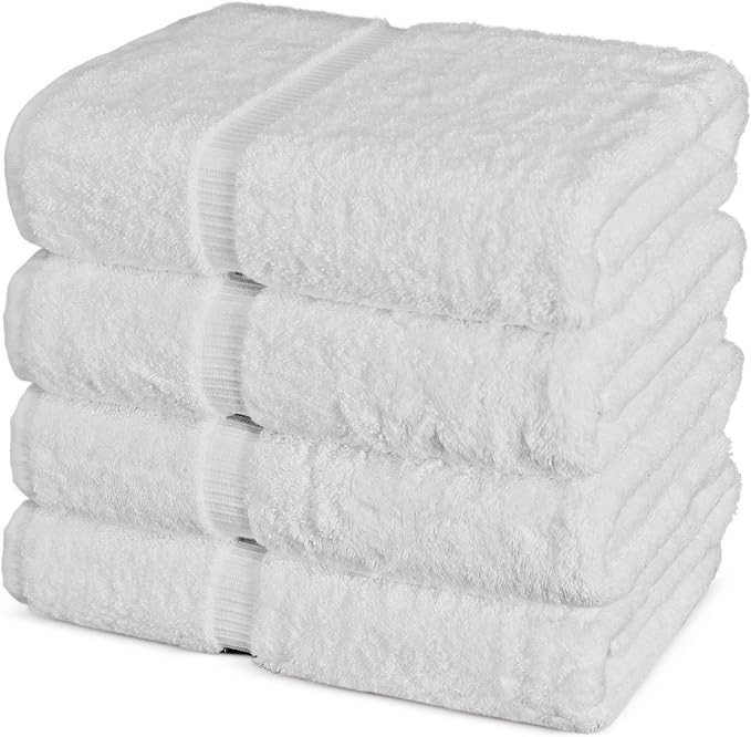 Chakir Turkish Linens 4 Piece Large Bath Towels, 100% Cotton Turkish Towels for Bathroom, Luxury Soft Absorbent Bath Towel Set, 27 x 54 Inches, White
