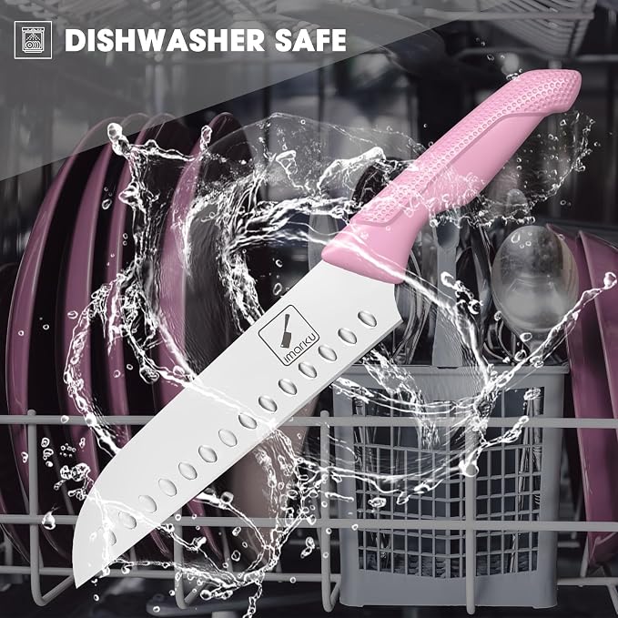 imarku 14-Piece Japanese High-Carbon Stainless Steel Kitchen Knife Set，Pink | Knife Set with Block|15°Precision Edge | 56±2 HRC Hardness | Built-in Sharpener|Ergonomic Handles|Gifts Mom & Dad