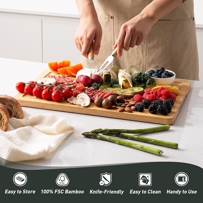 Bamboo Cutting Board Set Non Slip Feet with Holder Over Sink Kitchen Gadgets Seller 2025 First Apartment Must Haves Things Stuff Accessories House Warming Decor Housewarming Hostess Host Gifts