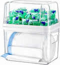 iCASA Trash Bag and Dishwasher Pod Dispenser - 3 in 1 Clear Storage Bins Holder for 13/30/33 Gallon Garbage Bags, Laundry Detergent Pods & Tabs, Under Sink Organizer for Kitchen and Laundry Room