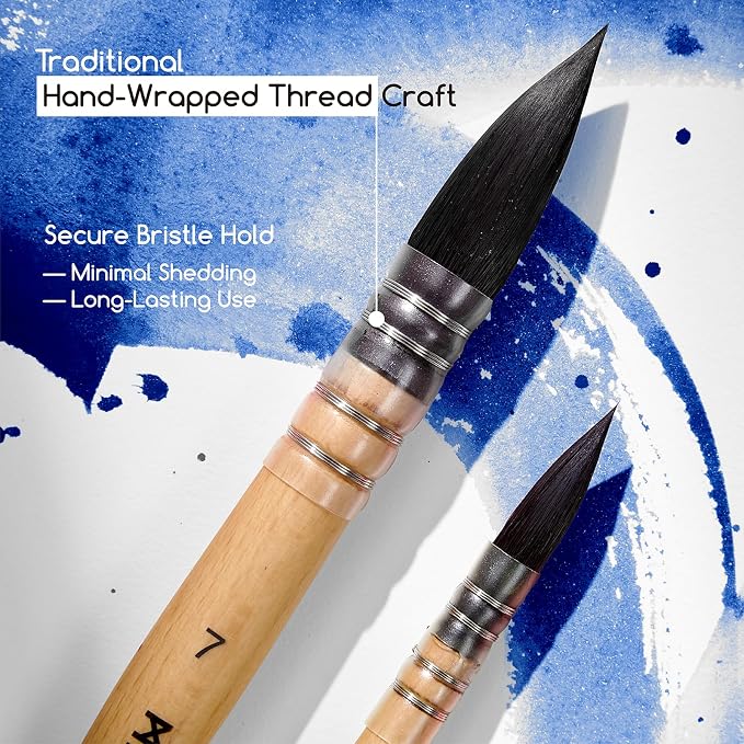 MEEDEN Watercolor Brushes Professional - Synthetic Squirrel Hair Artist Paint Brushes Set with Beech Wood Handle Great for Artists Hobbyists Size 2