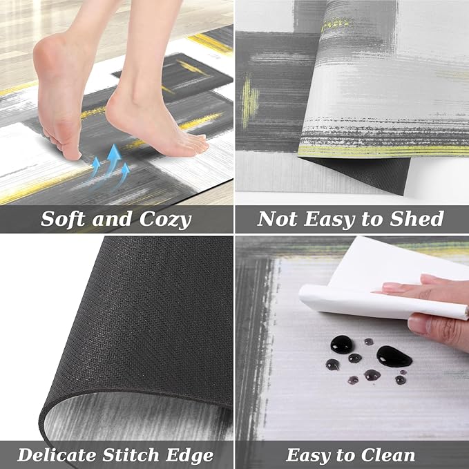 XLHOMO Kitchen Rugs Sets of 3, Non Slip Washable Kitchen Mats for Floor, Anti-Fatigue Runner Rug with Rubber Backing, Waterproof Kitchen Rug Set for Laundry, Floor, Office, Hallway