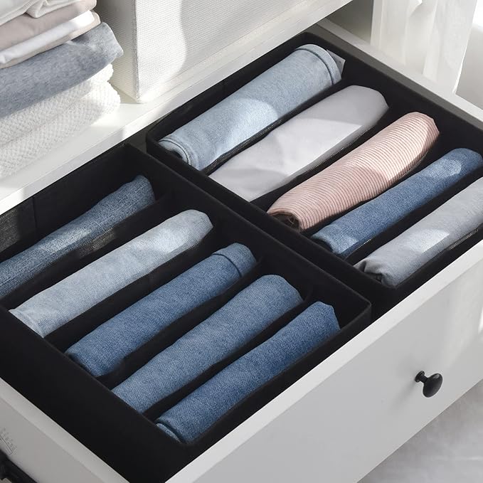 GRANNY SAYS 5-Grid Drawer Organizer: Storage Bins for T-Shirts, Pants, Sweaters & Scarves - Black Clothes Storage & Divider Sets (4-Pack)