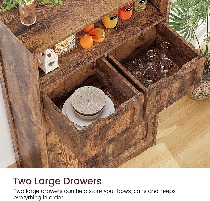 Iwell Storage Cabinet with 2 Drawers & Adjustable Shelves, Cupboard, Floor Cabinet for Living Room, Home Office, Rustic Brown