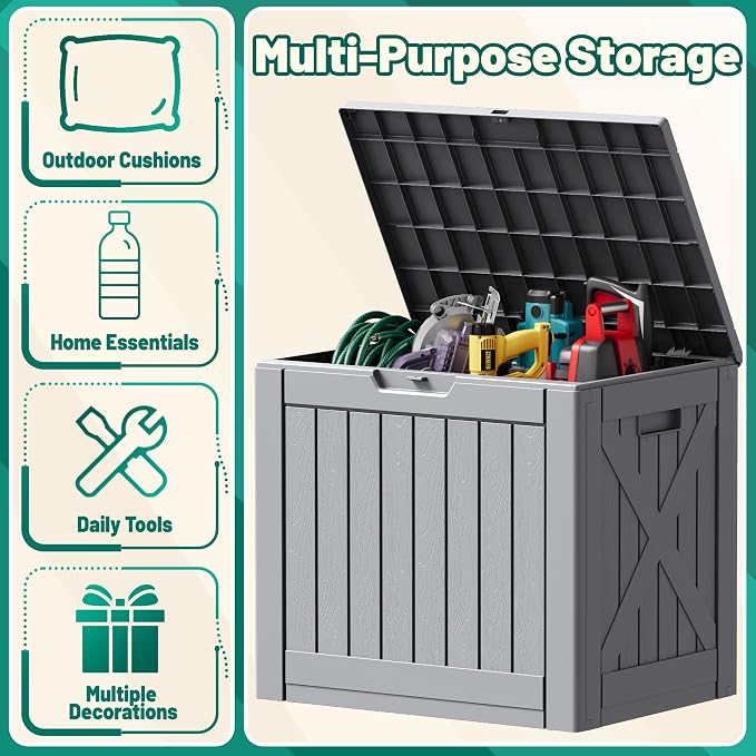 Devoko 40 Gallon Deck Box Lockable Outdoor Storage Box Waterproof for Patio | Weatherproof Use Indoors Outdoors, Holds Patio Cushions, Garden Tools & Pool Supplies, Easy 15-min assembly.