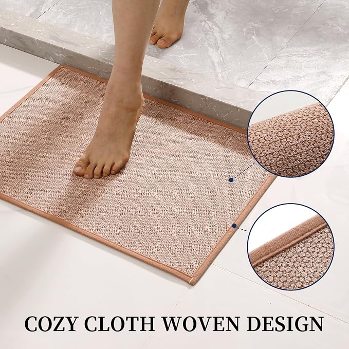 YIHOUSE Pink Bathroom Rugs Sets 2 Piece, Quick Dry Thin Bath Mat, Non Slip Absorbent Machine Washable, Bath Runner Rug for Bathtub Sink Home Decor (17"x24" + 17"x47")