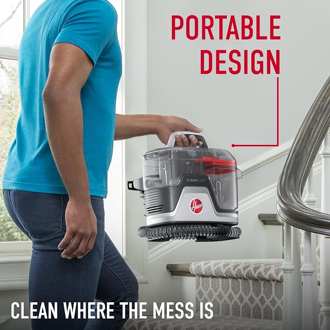 Hoover CleanSlate Plus Portable Carpet + Upholstery Spot Cleaner Machine | Powerful Suction with Versatile Tools, Pet Stain Remover, Car and Auto Detailer, Pair with Hoover Carpet Cleaner Solution