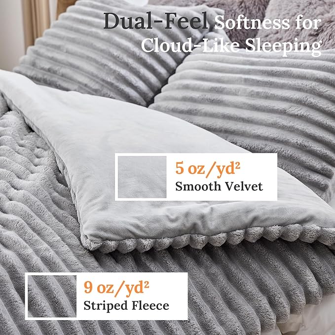 Sasttie Twin/Twin-XL Comforter Set 2 Pieces - Super Soft Fleece Comforters Twin/Twin-XL Size, 1 Luxury Warm Fuzzy Marshmallow Comforter with 1 Pillow Case, Faux Fur Bedding Set, Light Grey