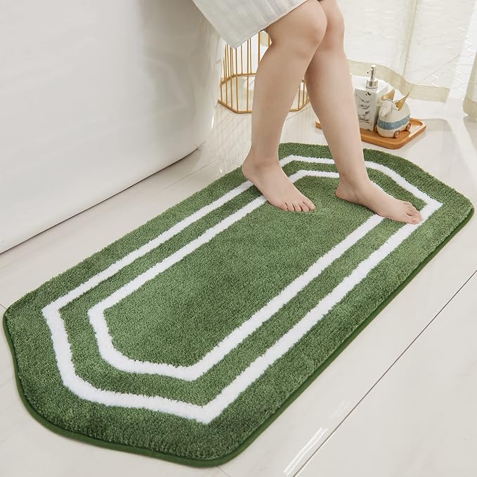 COSY HOMEER Extra Thick Bath Linen Sets Rugs - Anti-Slip Bath Mats Soft Plush 100% Strong Polyester Living Room Bathroom Water Absorbent(Green,24x48 - Inches)