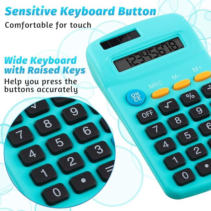 18 Pieces Solar Calculators Bulk - Mini Pocket Calculator for Students, Basic 8-Digit Dual Power (Solar & Battery), Colorful Classroom Supplies for Teachers, School Gifts for Students