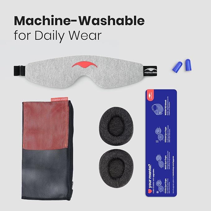 Manta Slim Sleep Mask – Ultra-Light Blackout Eye Mask with Adjustable Eye Cups, Above-the-Ear Elastic Strap, Minimalist Low-Profile Design for Better Rest