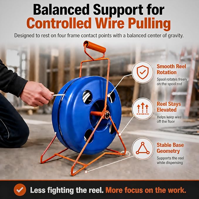 NM-B Blue Wire Dispenser for 125-250 FT Wire Coils, Portable Electrical Wire Organizer, Heavy-Duty Polypropylene Cable Reel, Made in USA, 16" OD x 15" ID Wire Reel for Electricians & Contractors