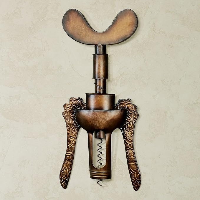 Touch of Class Antique Corkscrew Metal Wall Art Burnished Gold | Wine Bottle Opener Decor for Bar, Bedroom, Living Room, Kitchen