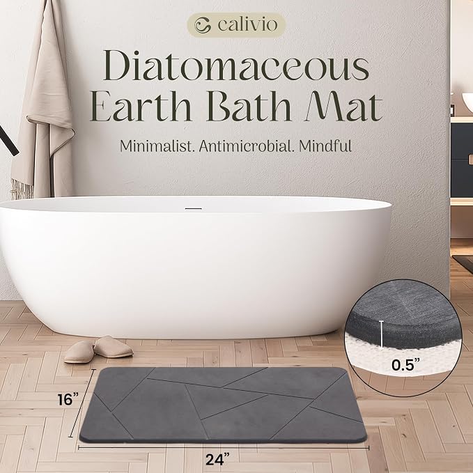 Quick Dry Shower Stone Bath Mat, Super Absorbent & Non-Slip 24 x 16 Inch Diatomaceous Earth Mat, Durable & Easy to Clean Diatomite Bath Mat for Bathroom Floor/Kitchen (River Silt)