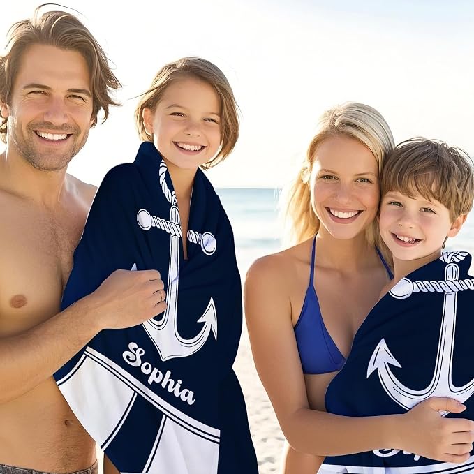 JML Personalized Beach Towel with Name, Custom Anchor Beach Towel, Customized Microfiber Pool Towel, Quick Dry & Absorbent Swim Towel for Adult,Anniversary, Birthday, Summer Holiday,Vacation