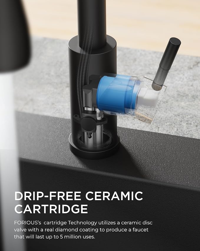 FORIOUS Touchless Kitchen Faucet with Pull Down Sprayer, Black Hands-Free Smart Motion Sensor Sink Faucet Single Handle Contemporary, Suitable for Farmhouse Laundry Camper RV Bar