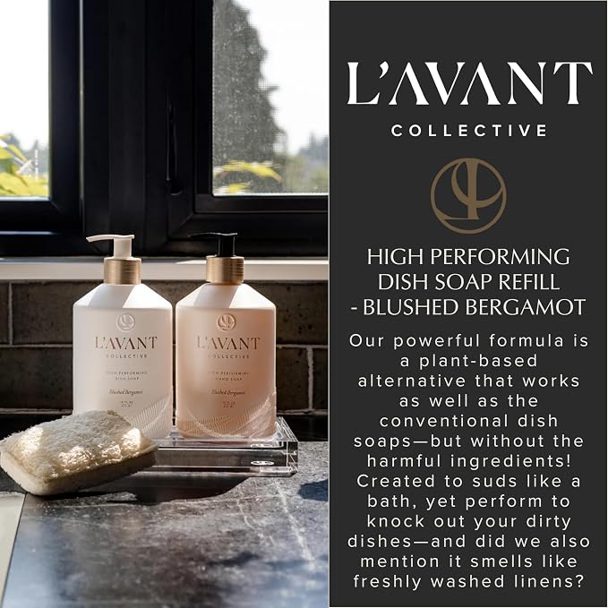 L'AVANT Collective Natural Luxury Dish Soap Refill | Plant-Based, Non-Toxic & Grease-Cutting, Refill for Glass Bottle, 32 Fl Oz | Blushed Bergamot